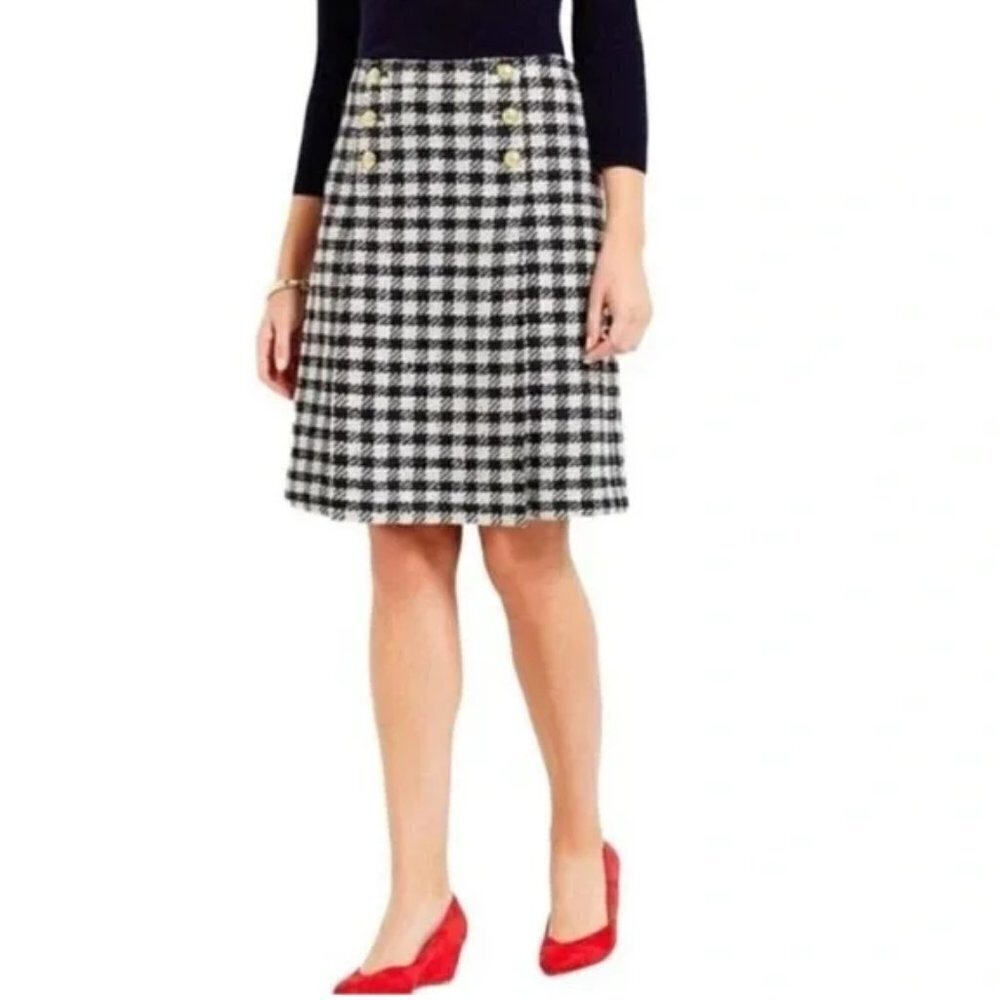 NWOT Talbots Wool Blend Houndstooth A-Line Pleat Rainbow Accent Skirt Sz 10, 12P
